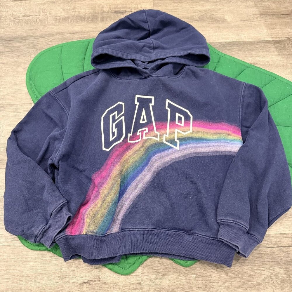 GAP Girls XXL 14-16 Navy Rainbow Hoodie Pullover Sweatshirt